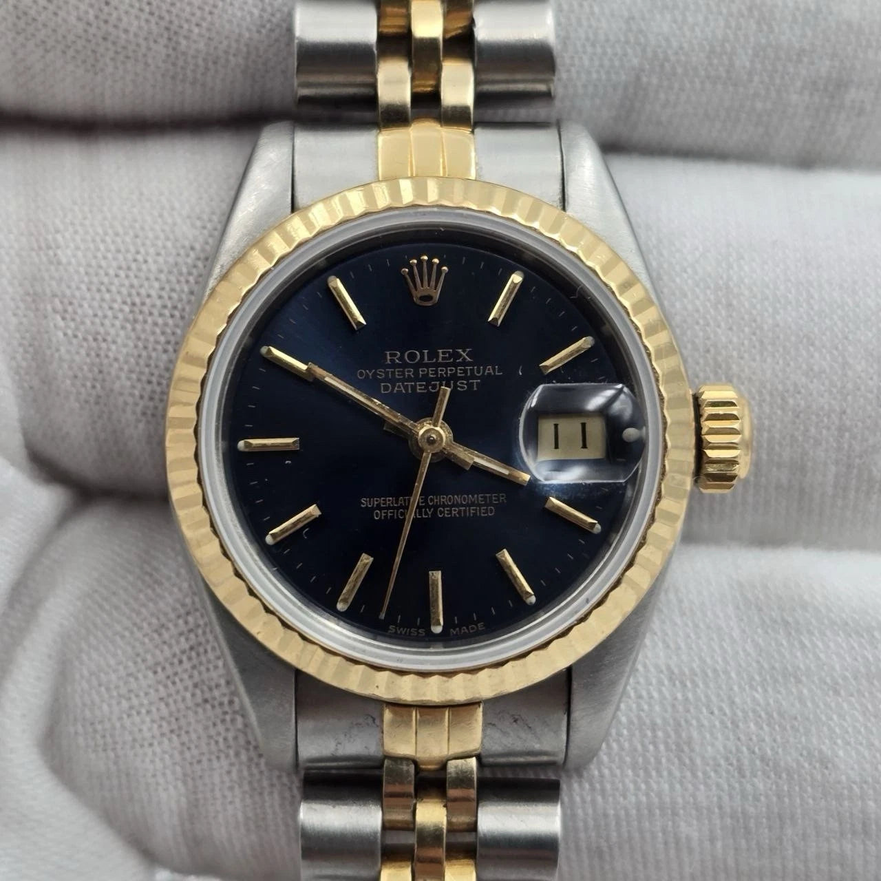 Rolex Lady Datejust 26mm Yellow Gold Steel Factory Blue Dial 69173