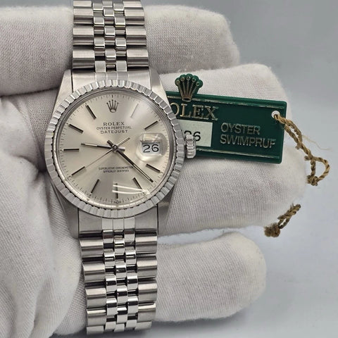 MINT Rolex Datejust Stainless Steel Silver Dial 36mm Automatic Watch 16030