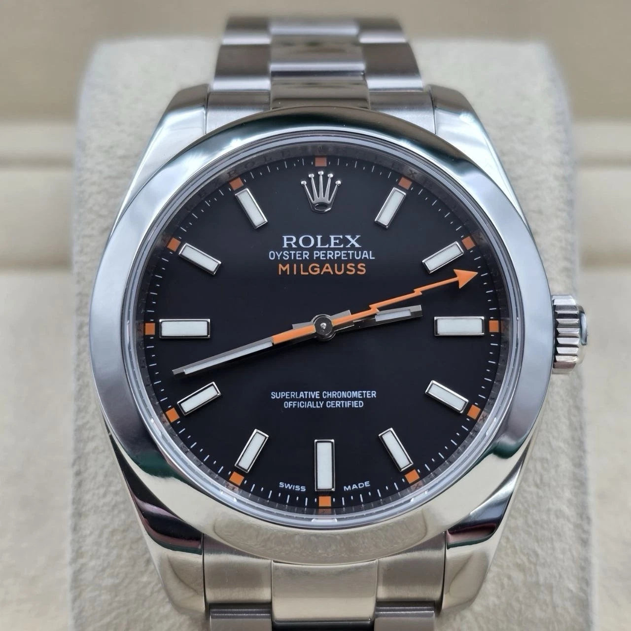 2025 RSC Rolex Milgauss 116400 Steel Black Dial Orange Hand 40mm + 2008 PAPERS