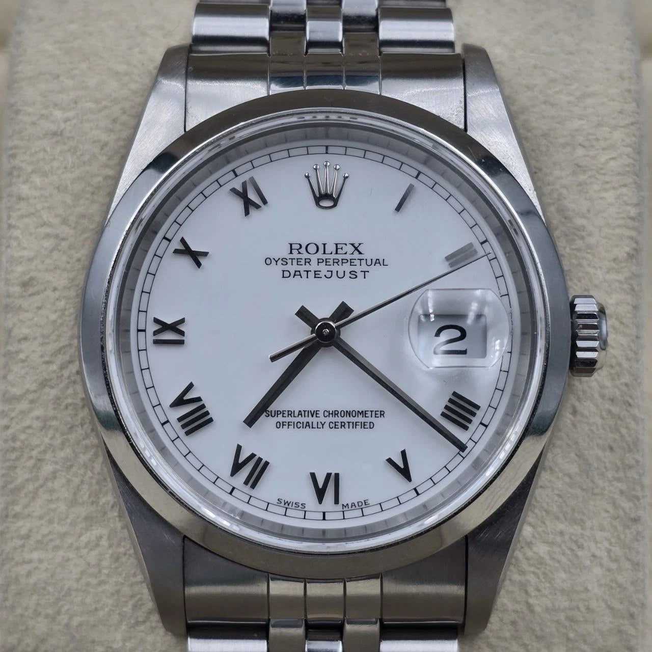 Rolex Datejust 36mm White Roman Dial Stainless Steel Jubilee Band 16200