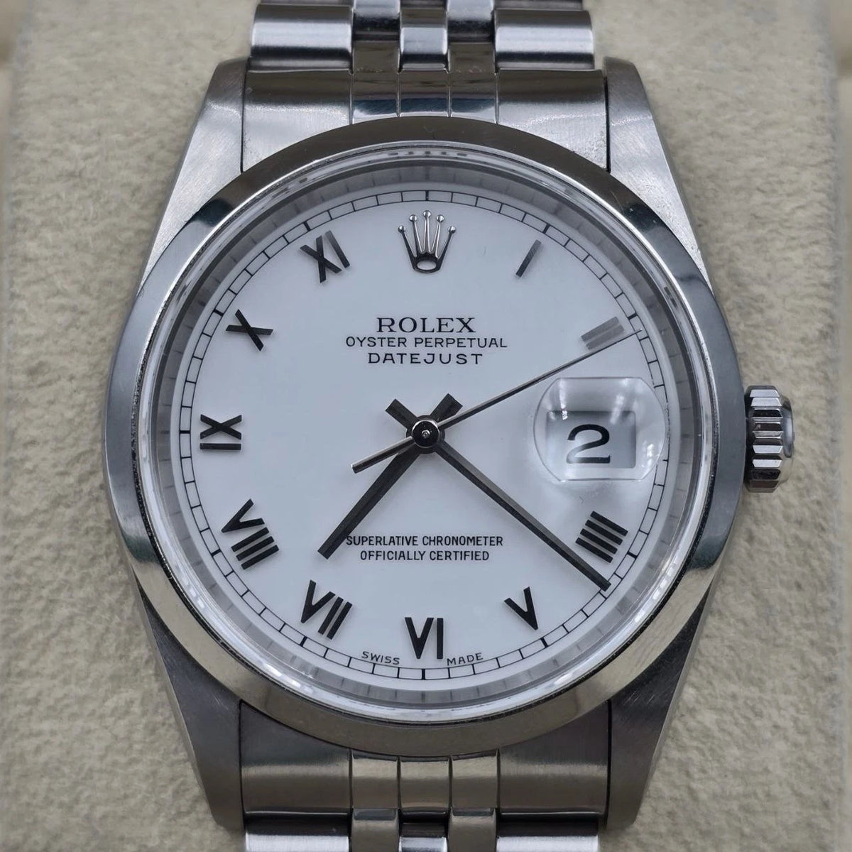 Rolex Datejust 36mm White Roman Dial Stainless Steel Jubilee Band 16200