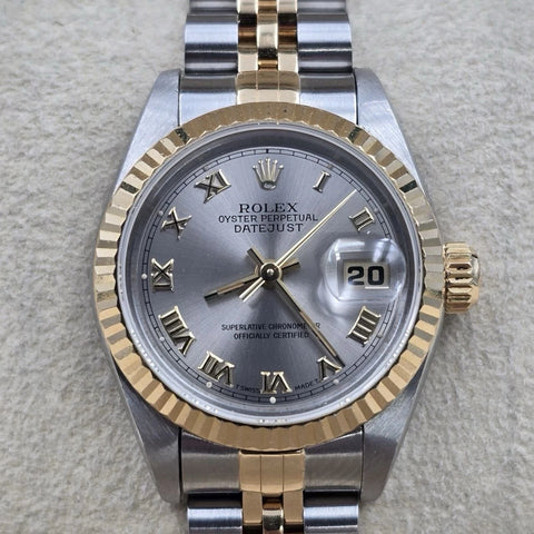 PAPERS Rolex MINT Two Tone Lady-Datejust 69173 Grey Roman Dial Jubilee Bracelet