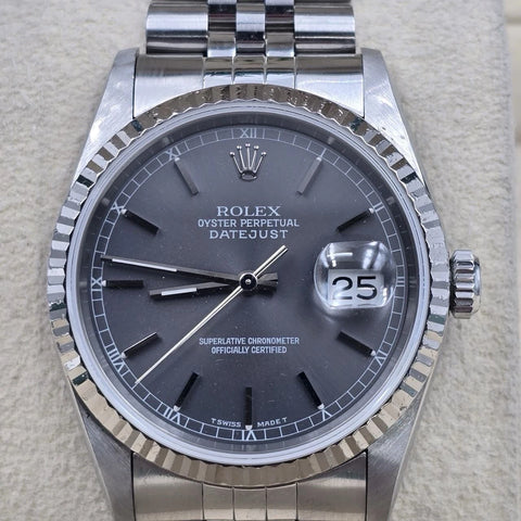 PAPERS Rolex Datejust Grey Ghost Dial Stainless Steel Jubilee 16234 36mm Watch