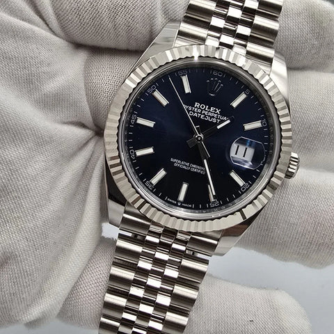 NEW 2025 Rolex Datejust 41mm 126334 Blue Stick Dial Fluted Bezel Jubilee UNWORN
