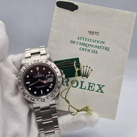 PAPERS Rolex Explorer II 16570 Stainless Steel Black Dial Automatic 40mm Watch