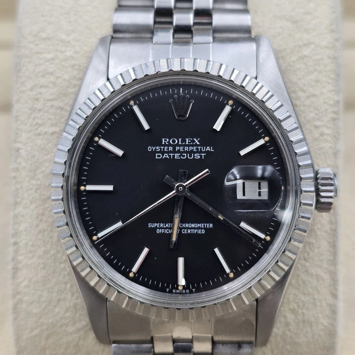 Rolex Datejust 1603 Steel Factory BLACK Dial Jubilee 36mm Automatic Watch