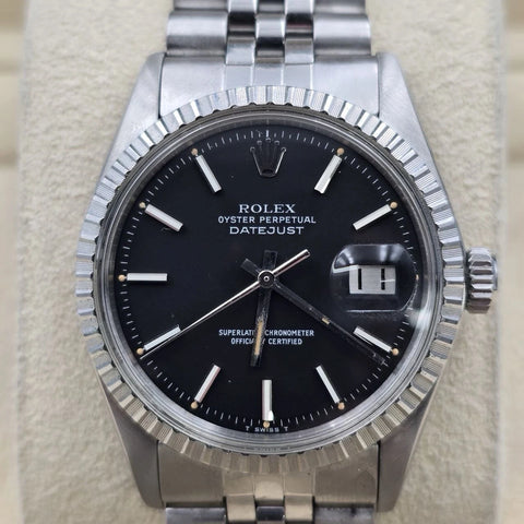 Rolex Datejust 1603 Steel Factory BLACK Dial Jubilee 36mm Automatic Watch