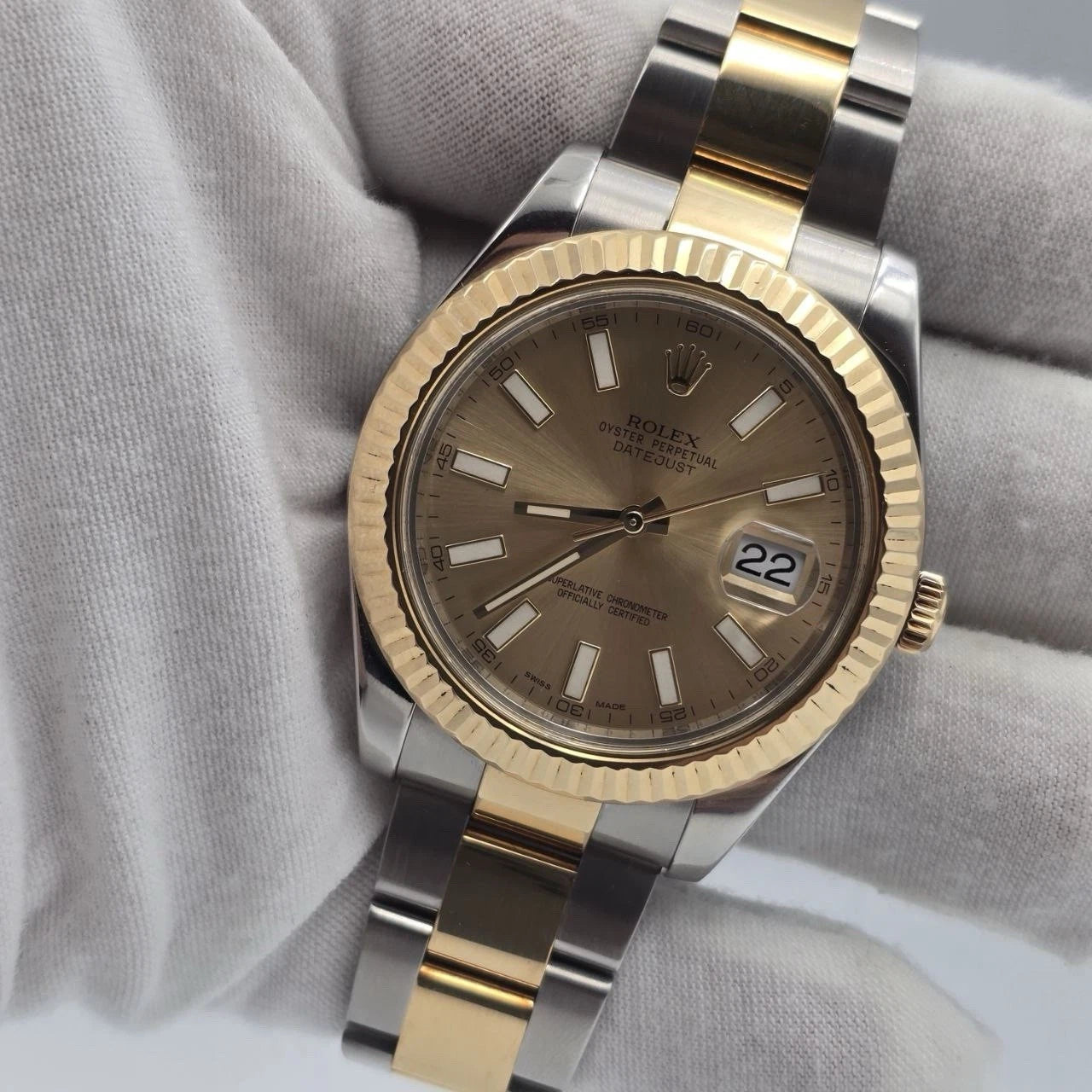 PAPERS Rolex Datejust II 41mm 116333 Two Tone 18K Gold Steel Champagne Dial BOX