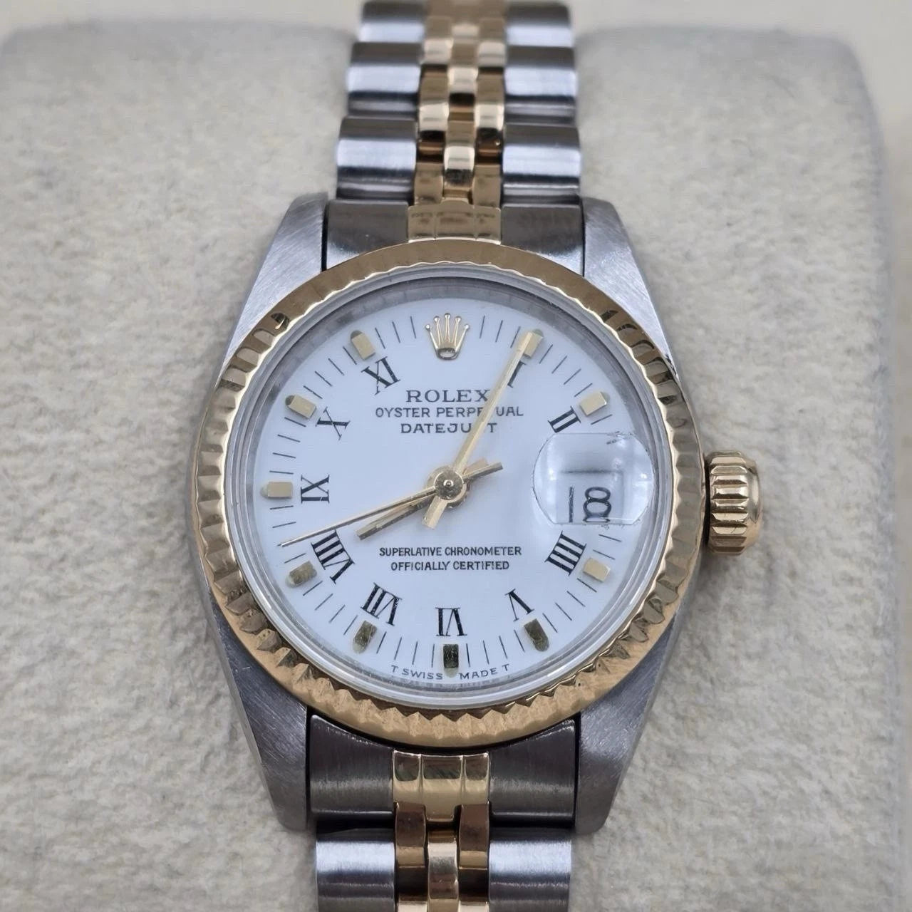 PAPERS Rolex Lady Datejust 26mm Two Tone White Roman Diamond Dial Jubilee 69173