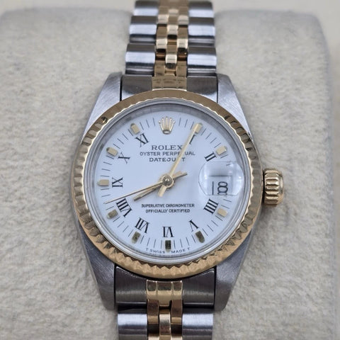 PAPERS Rolex Lady Datejust 26mm Two Tone White Roman Diamond Dial Jubilee 69173