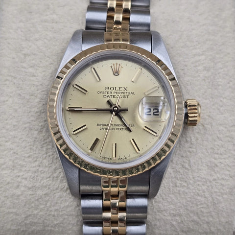 PAPERS Rolex Datejust Yellow Gold & Steel 69173 Champagne Dial Watch 26mm + RSC