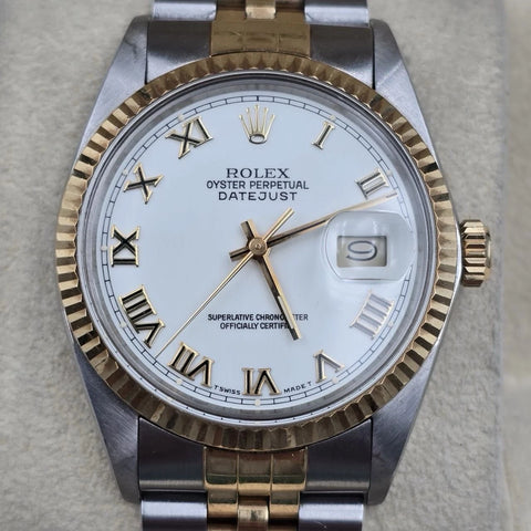Rolex Datejust Factory White Roman Two-Tone Yellow Gold Jubilee 16013 36mm Watch