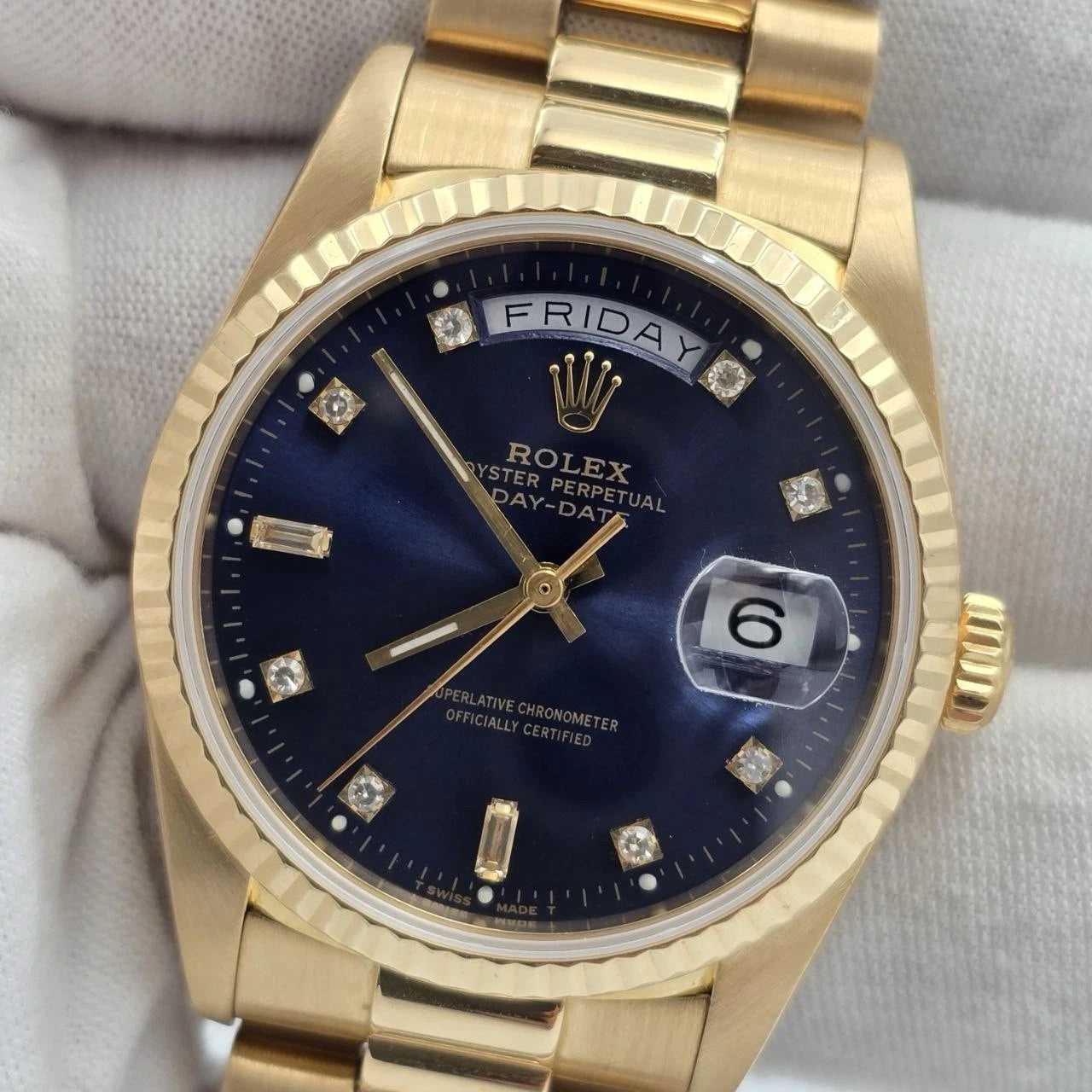 Rolex Gold Day-Date President Gold FACTORY Blue Diamond Dial 36mm Watch 18238
