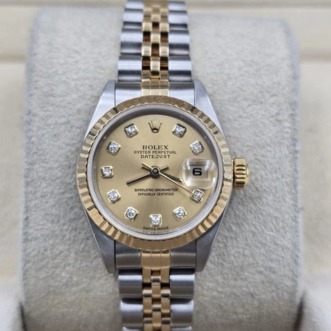 Rolex Datejust 79173 Two Tone Jubilee Champagne Diamond Dial 26mm Watch