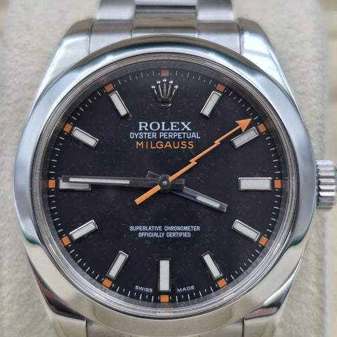 Rolex Milgauss 116400 Stainless Steel Black Dial Orange Hand 40mm
