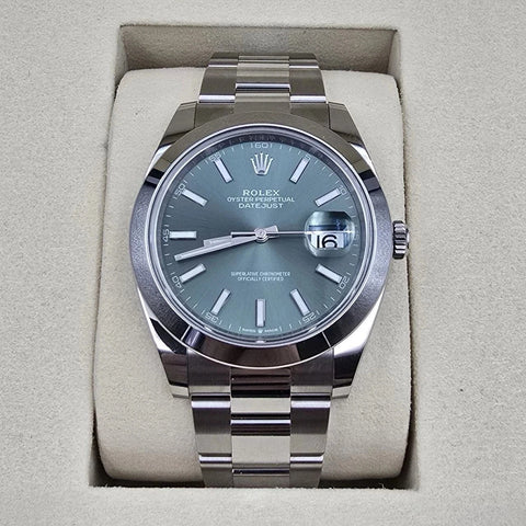 NEW 2025 Rolex Datejust 41mm Mint Green Steel Smooth Bezel Oyster 126300 UNWORN