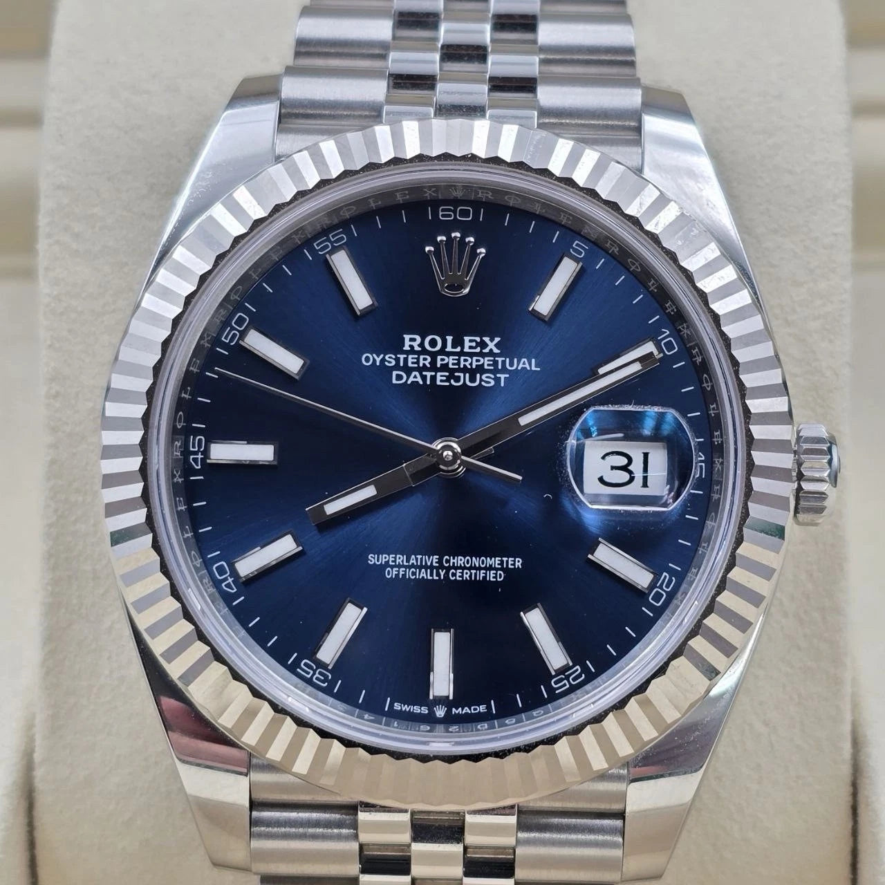 PAPERS 2025 Rolex Datejust 41mm 126334 Blue Stick Dial Fluted Bezel Jubilee BOX