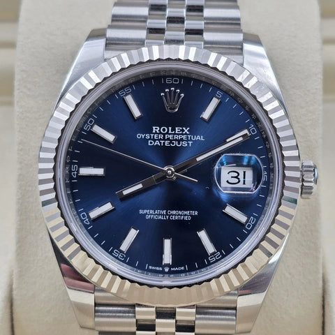 PAPERS 2025 Rolex Datejust 41mm 126334 Blue Stick Dial Fluted Bezel Jubilee BOX