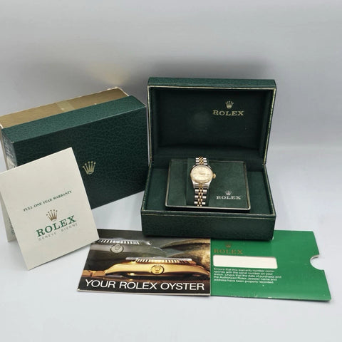 PAPERS Rolex Datejust 26mm Silver Dial Two Tone Jubilee Watch 69173 BOX