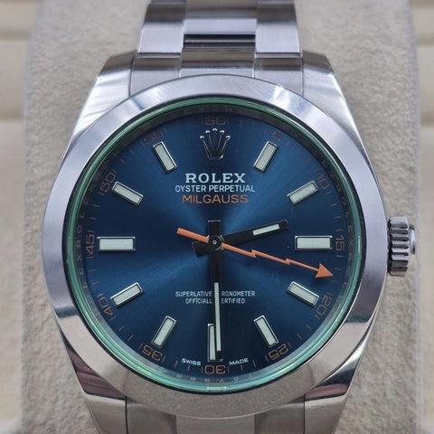 PAPERS 2022 Rolex Milgauss 40mm Steel Blue Dial Green Crystal 116400GV BOX