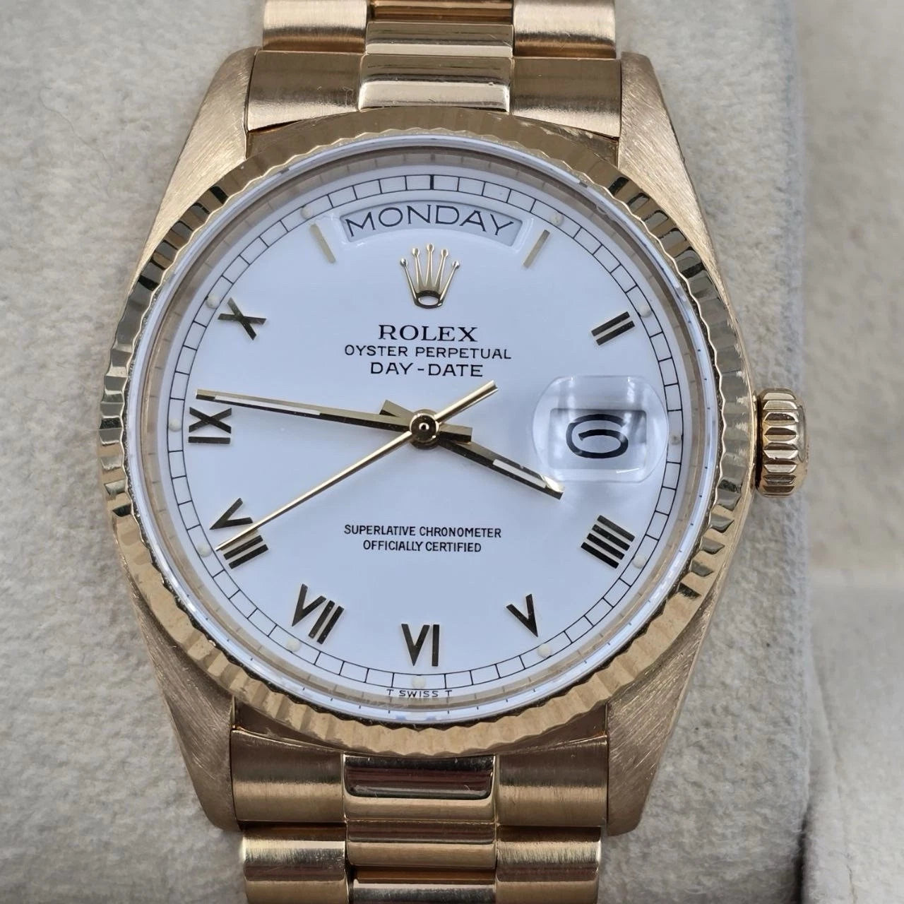 PAPERS Rolex Day-Date 18038 President 18k Gold White Dial 36mm BOX