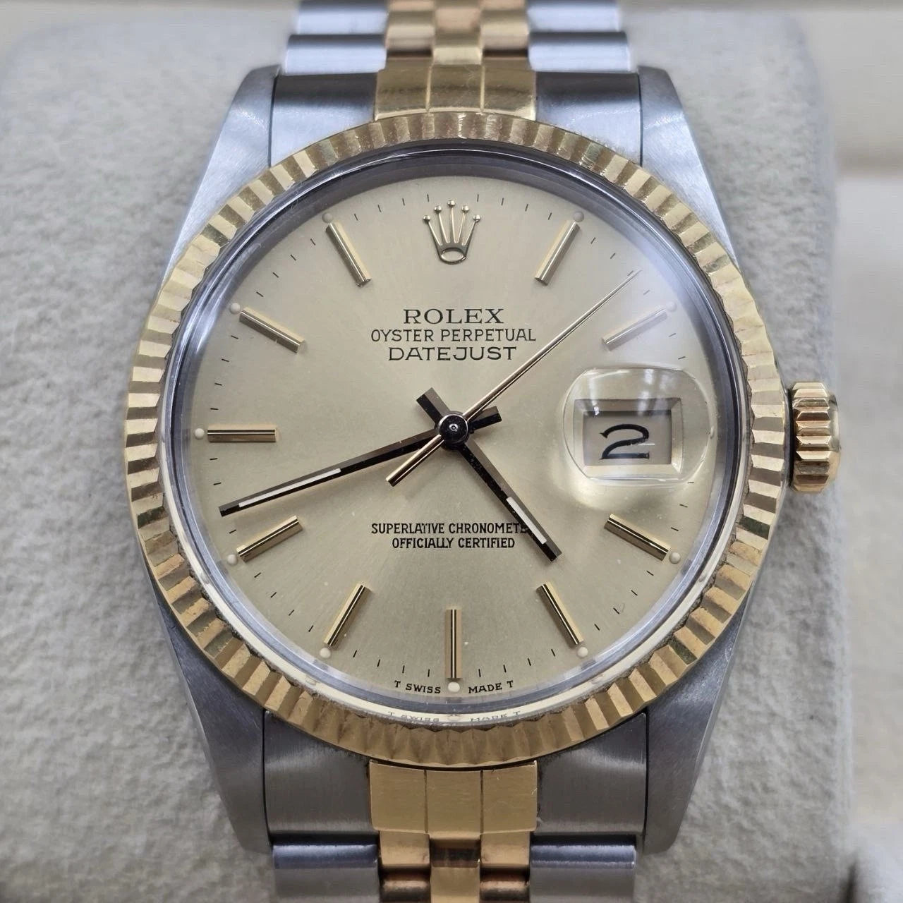 PAPERS Rolex Datejust Champagne Two-Tone Yellow Gold Jubilee 16013 36mm Watch