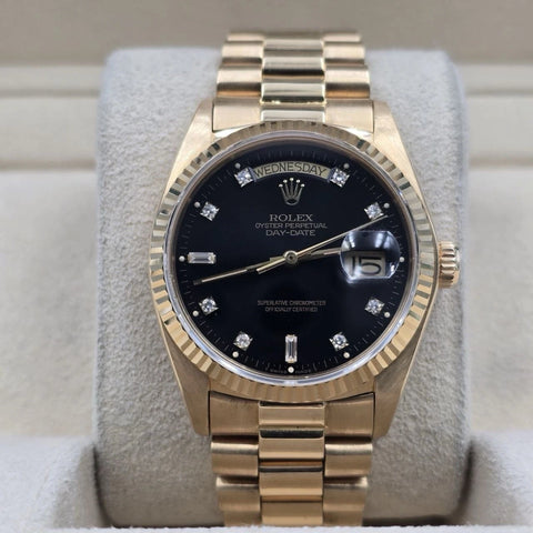Rolex Day-Date 18038 President 18k Gold FACTORY Black Diamond Dial 36mm Watch