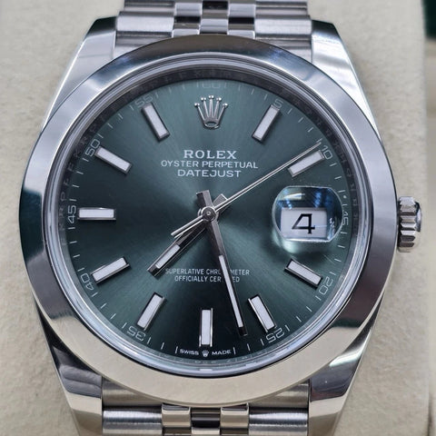 PAPERS 2025 MINT Rolex Datejust 41mm Smooth Mint Green Dial Jubilee 126300 BOX
