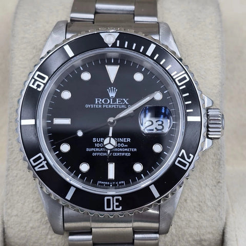 PAPERS Rolex Submariner Date Black Dial Oyster 40mm Watch 16610