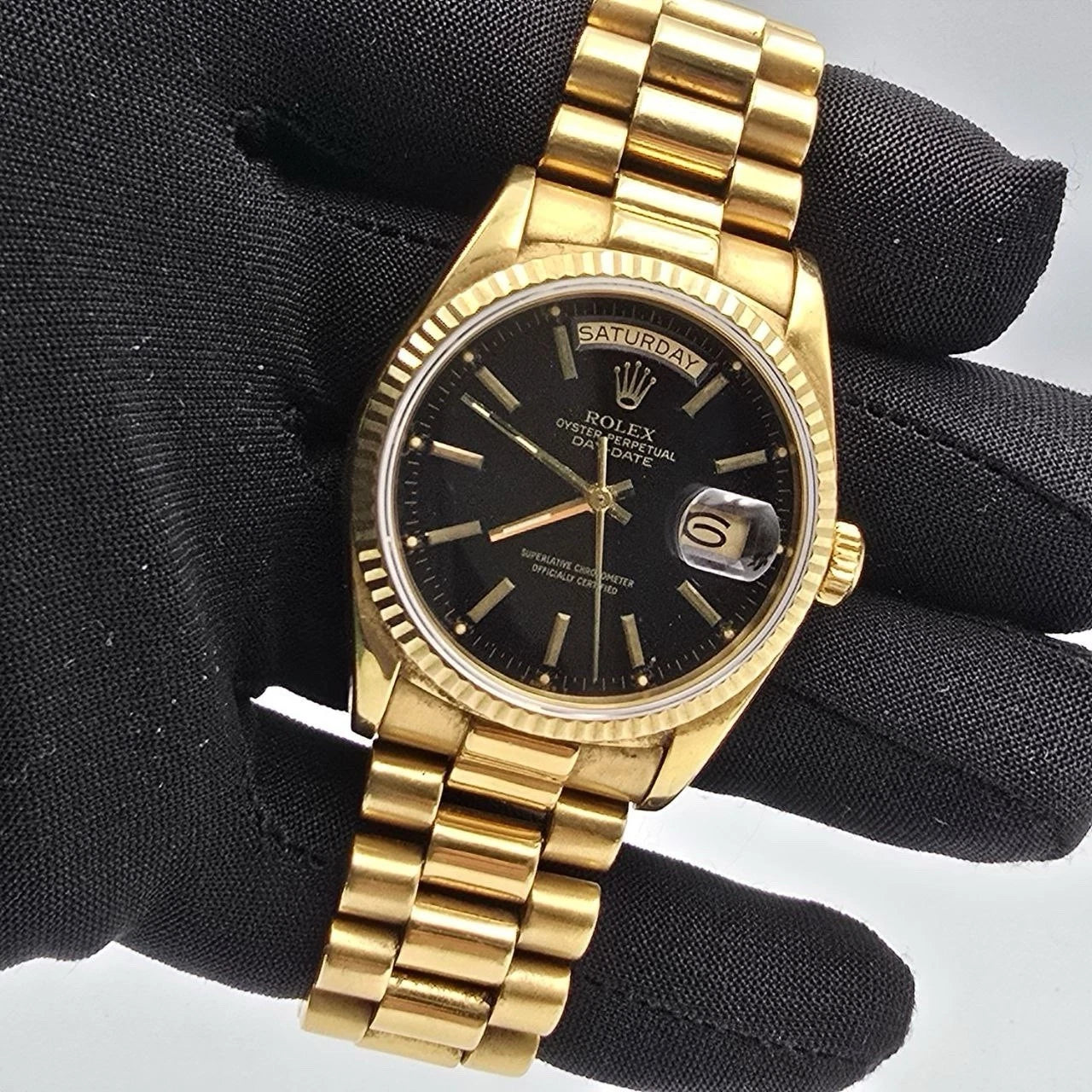 Rolex Day-Date 18038 President 18k Gold FACTORY Black Dial 36mm Watch