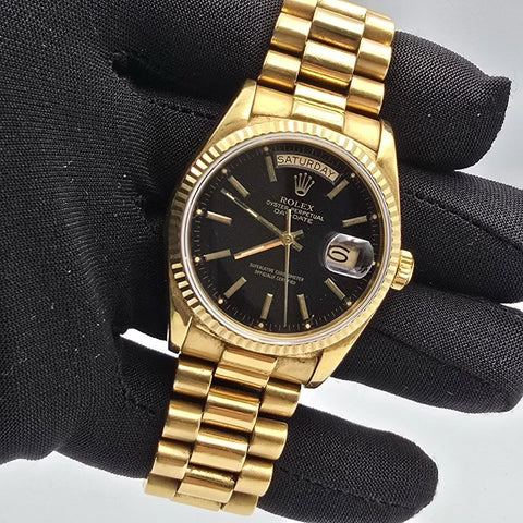 Rolex Day-Date 18038 President 18k Gold FACTORY Black Dial 36mm Watch