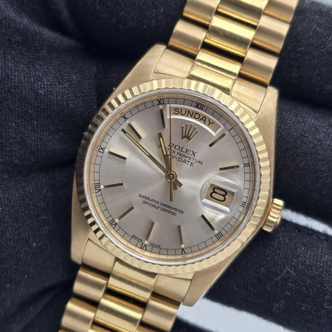 Rolex Day-Date 18038 President 18k Gold FACTORY Silver Dial 36mm Watch