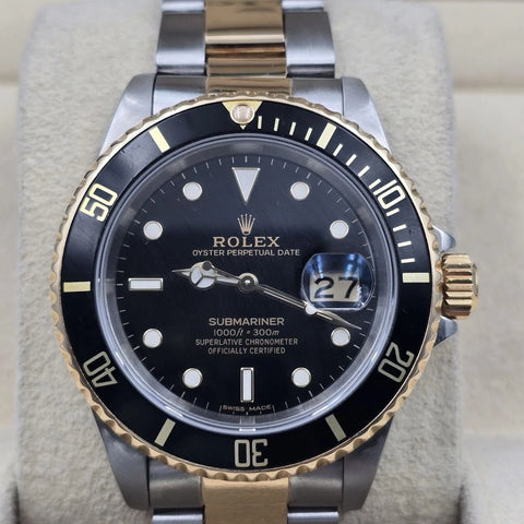 2020 RSC Rolex Submariner Date Black Yellow Gold Steel 40mm Watch 16613