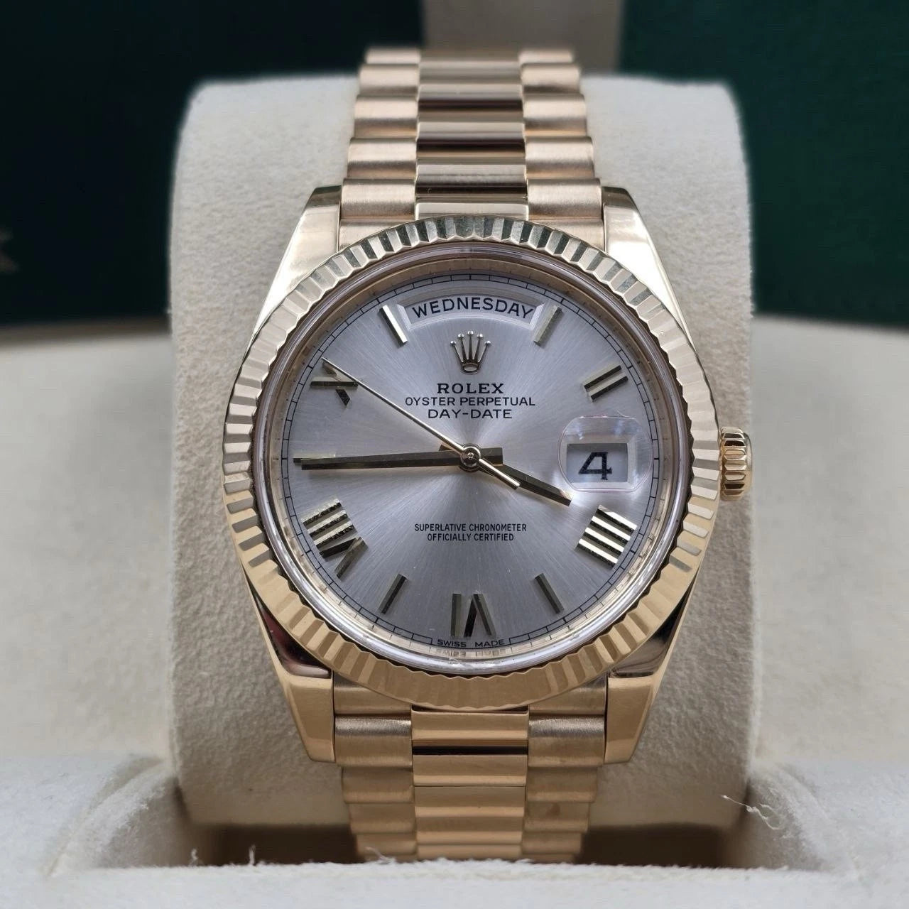 2018 PAPERS Rolex Day-Date 40mm 228238 President 18K Gold Silver Roman Dial BOX