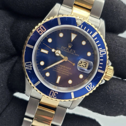 Rolex Submariner Date 16613 Blue Dial Gold Buckle Two Tone Steel Gold 40mm Watch
