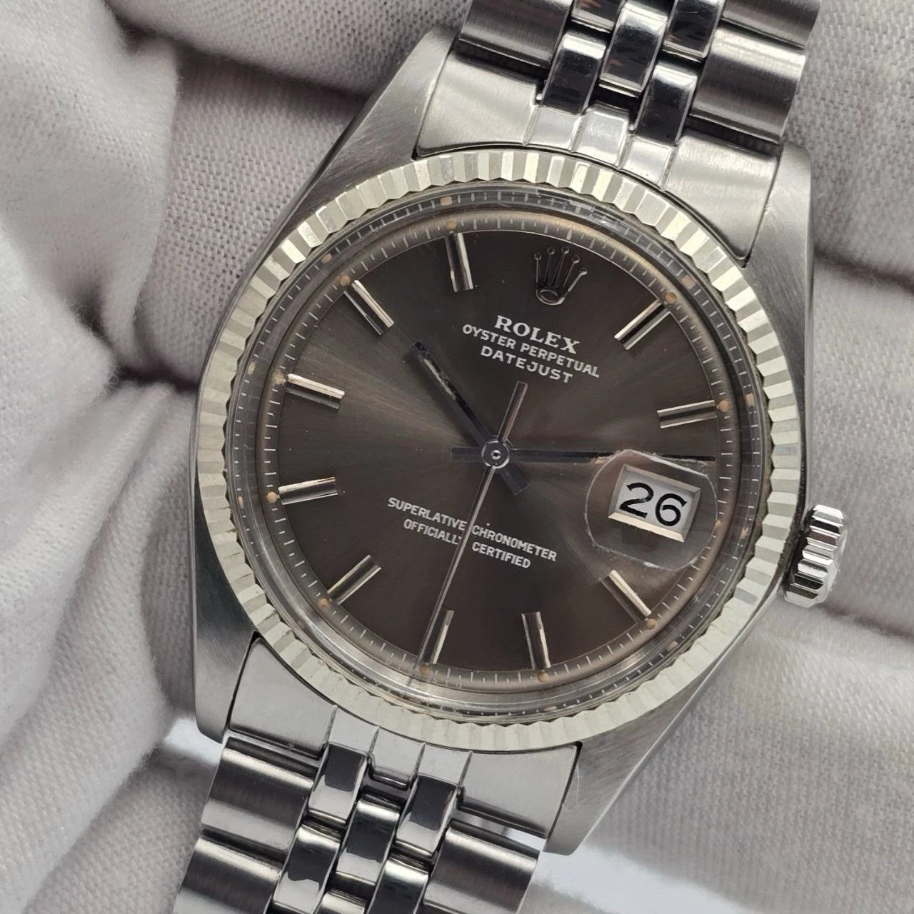 Rolex Datejust 1601 Steel RARE Factory Grey Ghost Sigma Dial Jubilee 36mm Watch