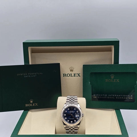 NEW 2025 Rolex Datejust 36mm Blue Diamond Dial Fluted Jubilee 126234 UNWORN