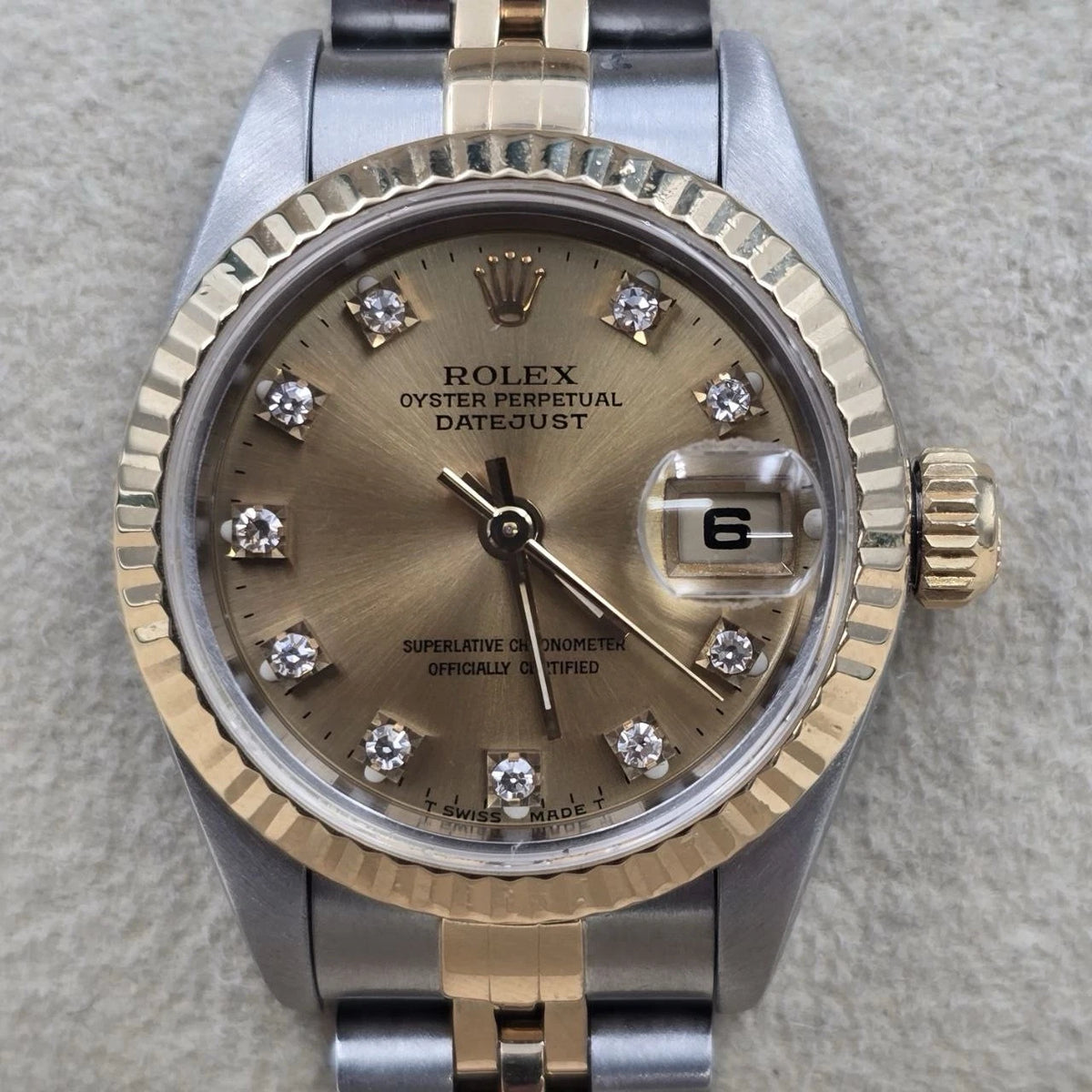 Rolex Datejust 26mm Champagne Diamond Dial NO HOLES Two Tone Jubilee Watch 69173
