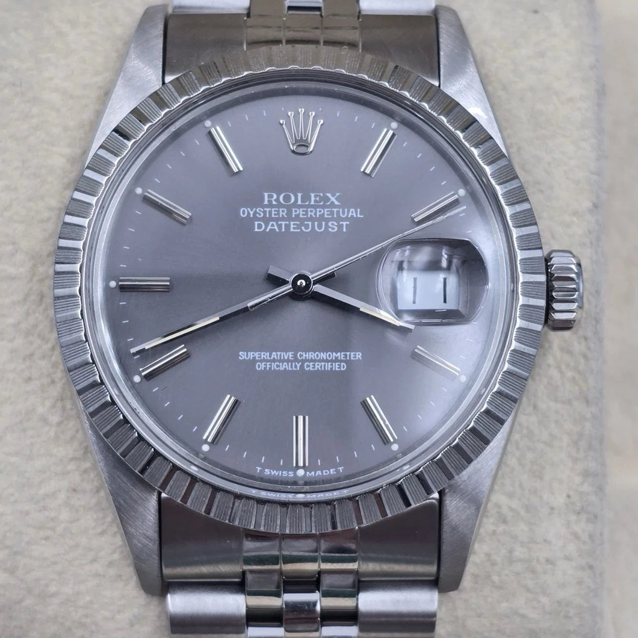 MINT Rolex Datejust Stainless Steel Grey Ghost Dial 36mm Automatic Watch 16030