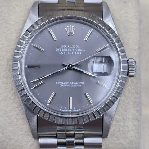 MINT Rolex Datejust Stainless Steel Grey Ghost Dial 36mm Automatic Watch 16030
