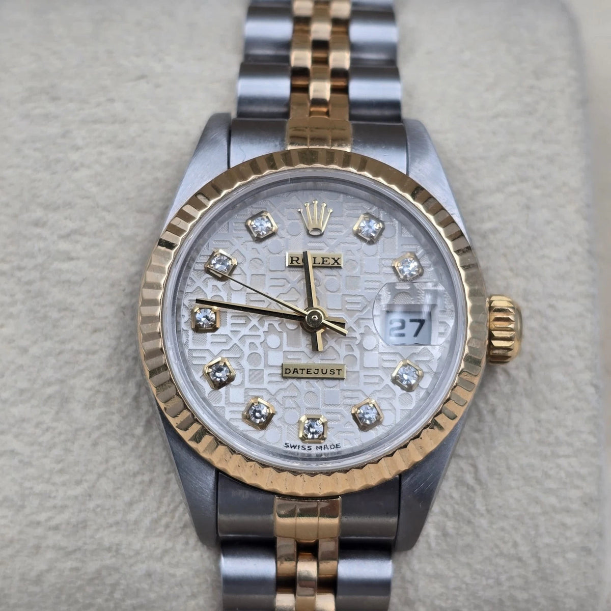 Rolex Lady Datejust 18K Gold & Steel NO HOLES 26mm Computer Diamond Dial 69173