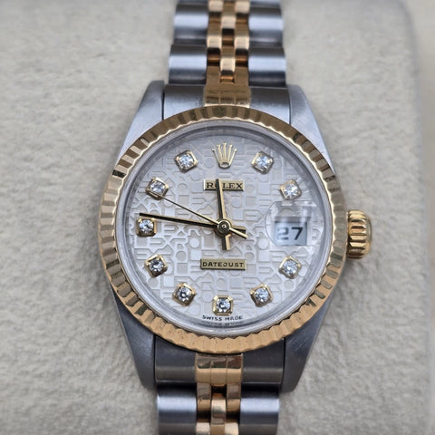 Rolex Lady Datejust 18K Gold & Steel NO HOLES 26mm Computer Diamond Dial 69173