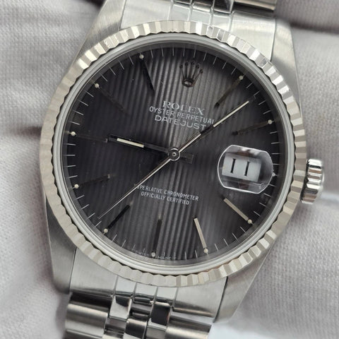 Rolex Datejust Gray Tapestry Dial Stainless Steel Jubilee 16234 36mm Watch