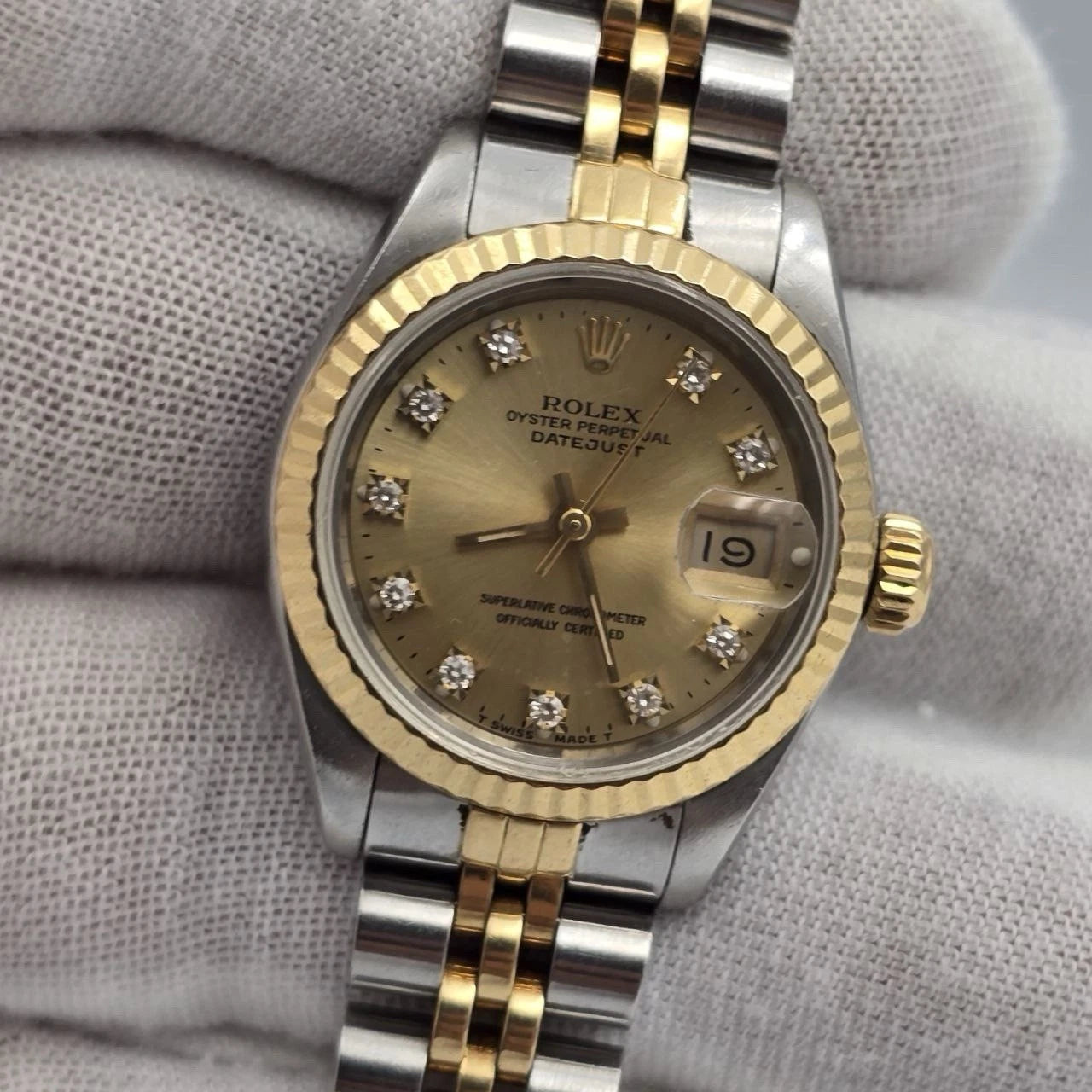 Rolex Datejust 26mm Champagne Diamond Dial Two Tone Jubilee Watch 69173
