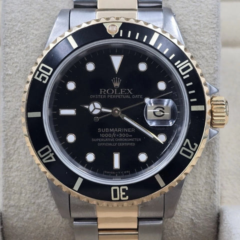Rolex Submariner Date 16613 Black Dial Two Tone Steel Gold 40mm Watch