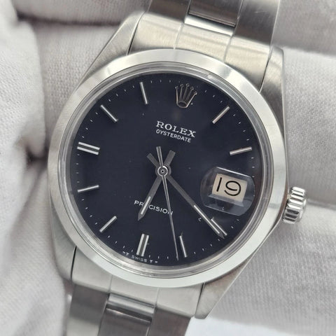 Rolex Oyster Date Precision 6694 Stainless Steel 34mm Black Dial Watch
