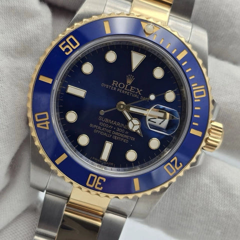 2013 PAPERS Rolex Submariner Date 18K Gold Steel Blue Dial 40mm 116613LB BOX