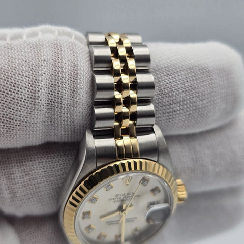 PAPERS Rolex Datejust Gold Steel Factory Rhodium Diamond Dial Jubilee 26mm 79173