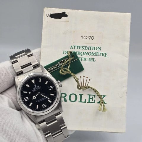 MINT PAPERS Rolex Explorer I 14270 Automatic 36mm Steel Black Dial Watch