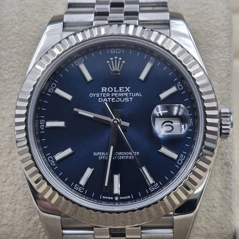 Rolex Datejust 41mm 126334 Blue Stick Dial Fluted Bezel Jubilee BOX